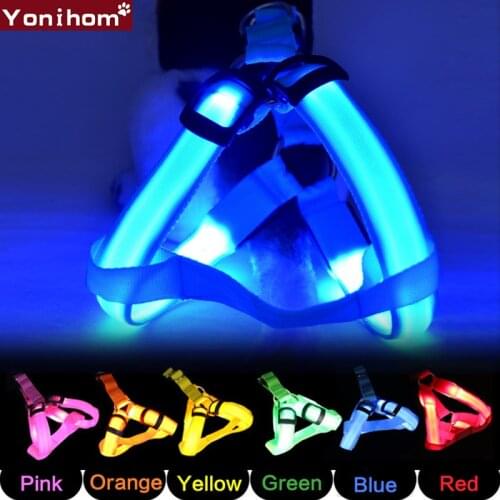 Dog Harness Small LED Flashing Glowing Pet Dog Collar Luminous Light Night Safety LED Small Dog Harness Vest for Puppy Chihuahua