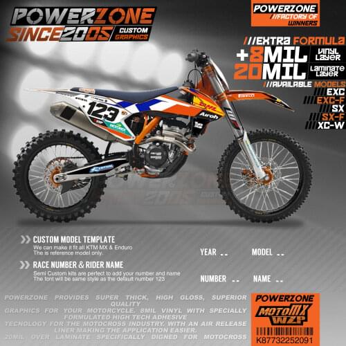 PowerZone Custom Team Graphics Backgrounds Decals 3M Stickers Kit For KTM SX SXF MX EXC XCW Enduro 125cc to 500cc 2016-2019 091