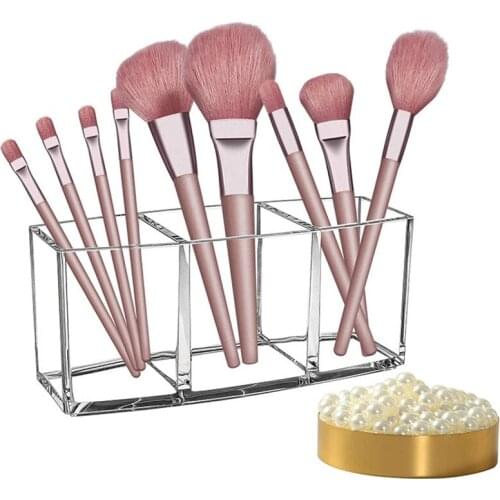 1/3 Compartments Transparent Makeup Brush Holder Acrylic Pen Pencil Stand Cosmetic Storage Organizer Desktop Stationery Box