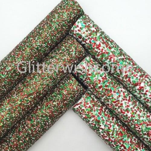 Glitterwishcome 30X134CM Size Christmas Green and Red Glitter Leather, Snowflake Glitter Leather fabric Vinyl for Bows, GM870