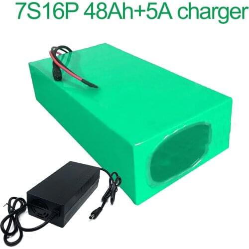 With 5A charger 24V 48Ah 25.9V 7S16P 18650 Li-ion Battery Pack E-Bike electric bicycle 270x155x70mm