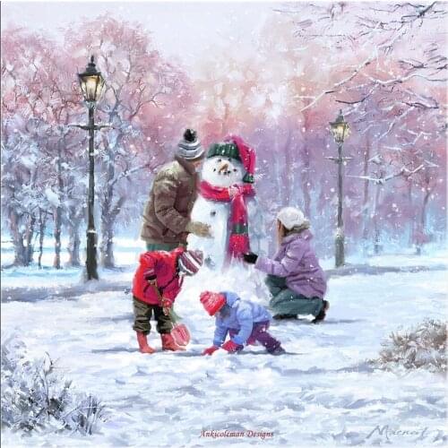 Counted Cross Stitch Kits Needlework Embroidery Crafts 14 ct Aida Color DIY Arts Handmade Home Decor - Family Snowman