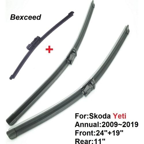 Wiper Blade for Skoda Yeti 24"+19"+11"Bexceed of Car Windshield Windscreen 2009 2010 2011 2012 2013 2014 20152019