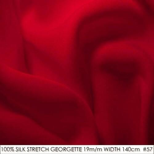 SILK STRETCH DOUBLE GEORGETTE 19mm Width55"-140cm Pure Silk Fabric for sewing Wedding Dress/Decoration in Classic Scarlet 57