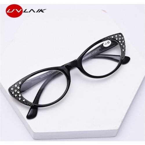 UVLAIK Cat Eye Reading Glasses Women Diamond Presbyopic Luxury Optical Eyeglasses Hyperopia Spectacles Ladies Glasses