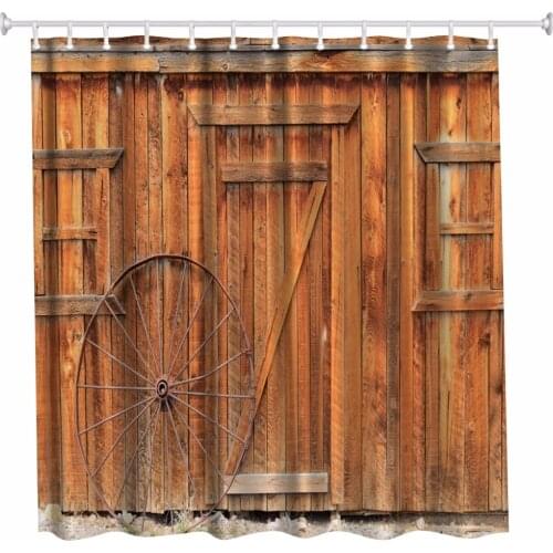 3D New Vintage Timber Bathroom Shower Curtains Waterproof Polyester Wood Door Bath Curtains + Hooks Douche American
