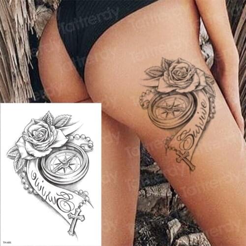 Temporary tattoos rose girl tattoo body thigh leg tattoo sexy summer tatoo big water transfer tatto compass cross 3D tattoos arm