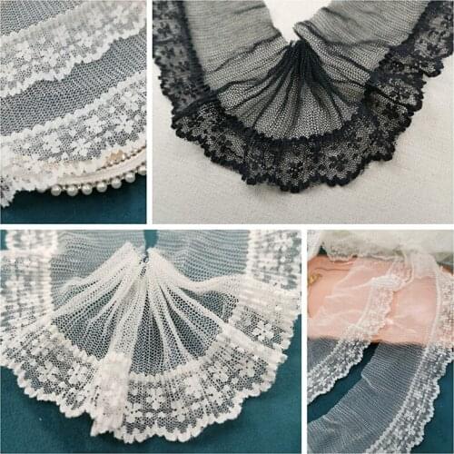 8Meters 7cm Wide Black And White Stretch Mesh Lace Baby Dress Cuff Collar Skirt Lace Pleated Lace Accessories