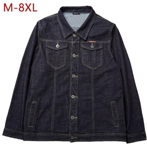 M-8XL Plus Size Mens Denim Jacket Autumn Slim Fit Leisure Vintage Jacket Solid Color Cotton Stretch Streetwear Cool Korean Style