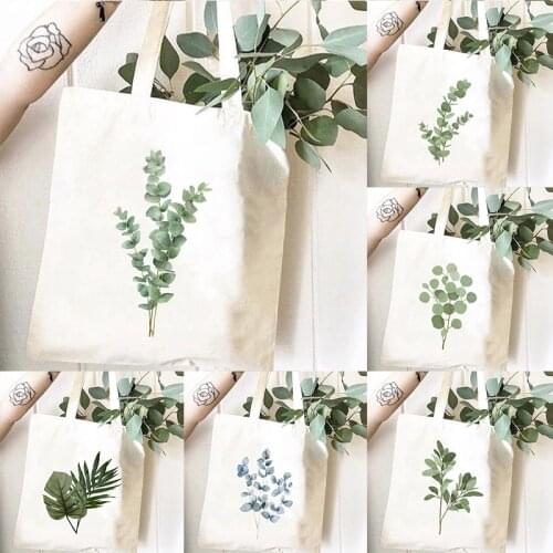 Leaves Plant Printed Handbag Women Shoulder Bag Canvas Summer Beach Bags Daily Use Female Shopping Bag Eco Reusable Travel Totes