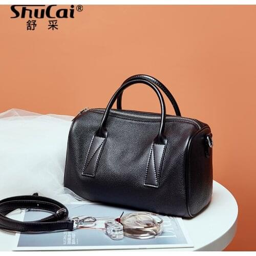100% Genuine Leather Women Handbag Fashion Boston Pillow Bag Large Capacity Soft Leather Female Shoulder Bag Women Crossbody Bag