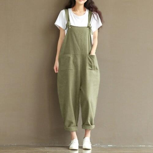 Women Jumpsuit Playsuit Plus Size 3XL 4XL 5XL Rompers Oversize Overalls Solid Sleeveless Pockets Wide Leg Pants Casual Dungarees