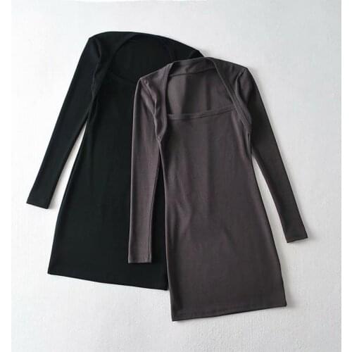 2021 Summer Womens Fashion Sexy Dress Patchwork Square Collar Full-Sleeve High-Waist Hollow Out Mini Dress