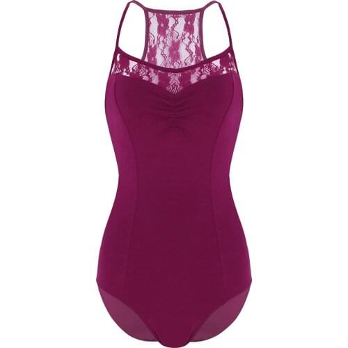 Women Cotton Floral Lace Ballet Dancewear Gymnastics Leotard Adult Sports Workout Bodysuit Stage Performance Dance Costume