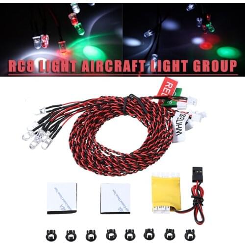 1set Simulated 8 LED Lighting Light Group White Red Green Lamp Kit For RC Plane Helicopter Aircraft Models Parts