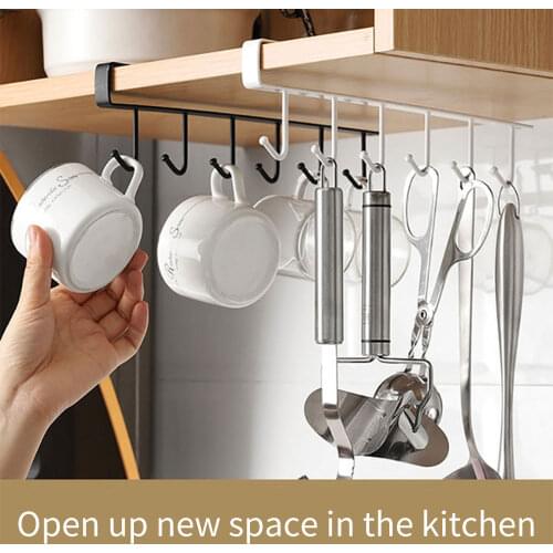 1 piece 6 hook cup holder iron kitchen storage rack cabinet hook shelf shelf cabinet hanger remove bathroom storage rack