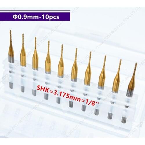 3.175mm*0.9mm,10pcs,Free shipping TiN Coating PCB End Milling cutter,CNC machine Corn milling Bit,Solid carbide tool,PVC,wood