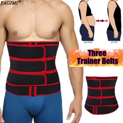 3 Belt Waist Trainer Body Shaper for Man Red and Black Color Matching Corset Workout Fitness Sweat Belt Tummy Girdles Fajas