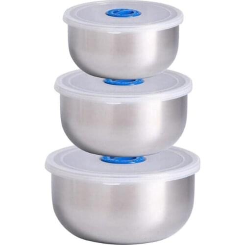 3 Pcs Mixing Bowl,Stainless Steel Non-Slip Serving Bowls,Stackable Salad Bowls,With Airtight Lids,For Kitchen Mixing,Etc-ABUX
