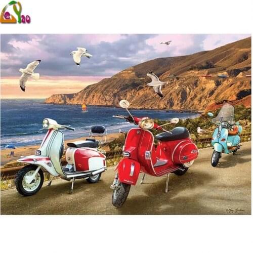 5D Diy Diamond Painting Cross Stitch Scooters and Motor cars Diamond Embroidery Rhinestone Mosaic Full Square Round home Decor