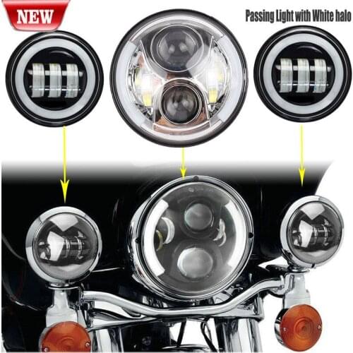 7'' White Halo Eyes LED Silver Headlight & Passing Fog Light for Harley Davidson