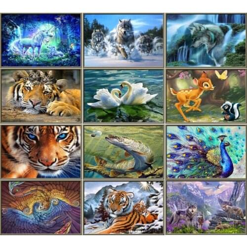 Animal Diamond Paintings Full Square Drill Cartoon Tiger Jewel Cross Stitch Paint Diy Mosaic Accessories Wall Decor