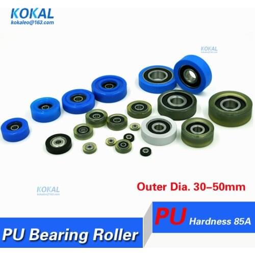 Free shipping 5PCS low noise Polyurethane TPU PU rubber soft ball bearing wheel pulley counting machine roller dia.30-50mm