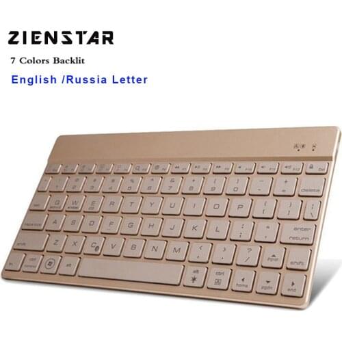Zienstar Russia/English Slim Wireless Bluetooth KEYBOARD with7 Colors LED BackLight for IPAD/Iphone/Mac/LAPTOP/DESKTOP PC/TABLET
