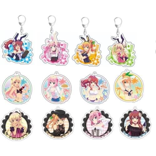 Anime The Demon Girl Next Door Yuko Yoshida Momo Chiyoda Lilith Keychain Cute Acrylic Bags Pendant Cartoon Keyring Cartoon Toy