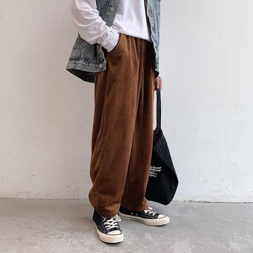 Men Vintage Fashion Corduroy Loose Casual Straight Wide Leg Pant Male Women Japan Harajuku Streetwear Hip Hop Harem Trousers