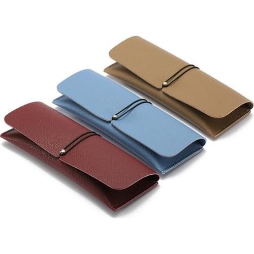GSjiaxin Elastic Drawstring PU Handmade Glasses Case Fashion Buckle Soft Sunglasses Bag Blue Tea Brown Red