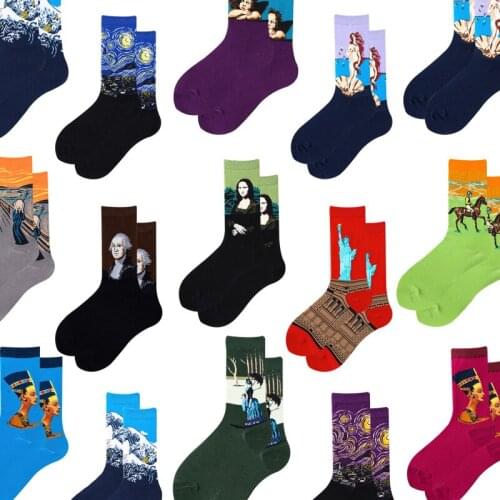 Hot Starry Night Autumn Winter Retro Women Personality Art Van Gogh Mural World Famous Painting Male Socks Oil Funny Happy Socks