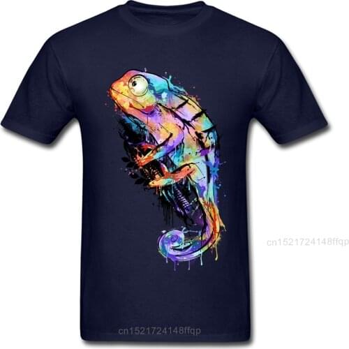 Colorful Chameleon T-shirt Men T Shirt Black Tshirt Summer Fall Cartoon XL Tops Cotton Tees Funky Streetwear Drop Shipping