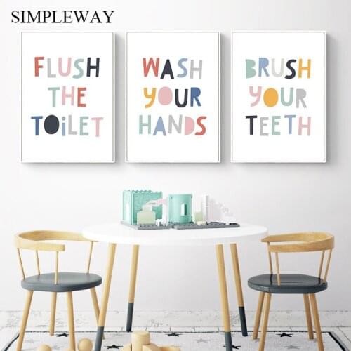 Colorful Baby Nursery Quotes Poster Funny Print Canvas Art Painting Nordic Kids Decoration Wall Picture Toilet Bathroom Decor