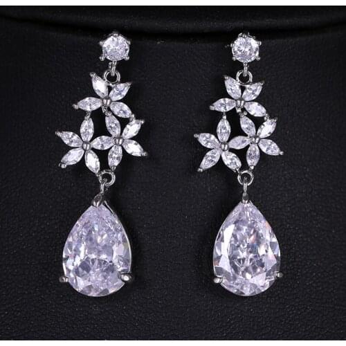 KSRA Silver Color Chandelier Bling Zircon Rhinestone Dangle Earrings For Women Fashion Wedding Bride Jewelry 2021 Korean Party
