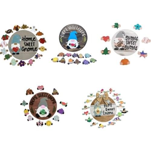 Cute Dwarf Print Wooden Sign Front Door Hanger Decor Round Door Wreath Entry Way Wall Decor Hanging Craft Handcrafted Home 449E