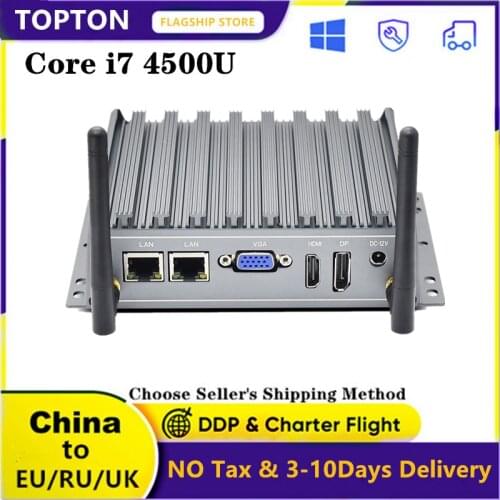 TOPTON Fanless Mini PC Intel Core i7 4500U Industrial Desktop Computer Windows 10 Linux 4*USB3.0 2*Lans VGA DP 4K HD HTPC WIFI