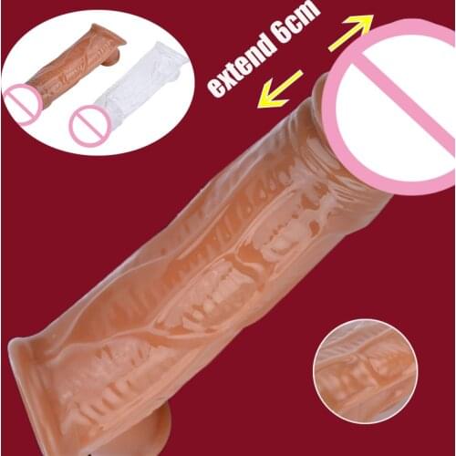 Reusable Condom Male Penis Sleeve Extender Enlargement Realistic Dildo Sleeves Sex toys for Men Cock Enlarger Delay Ejaculation