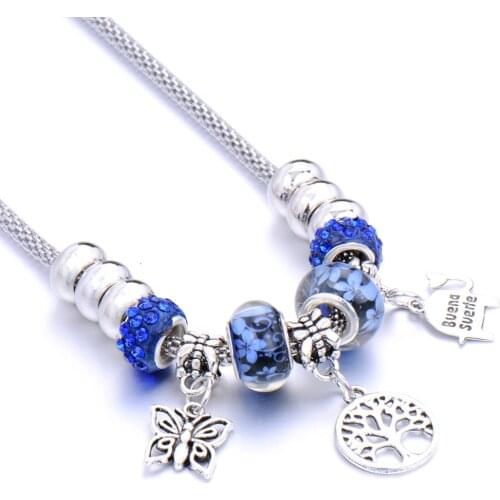 Fashion Beaded Snake Bone Necklace Couple Beads Heart-shaped Crown Life Tree Necklace Pendant Womens Retro Multi-layer Jewelry