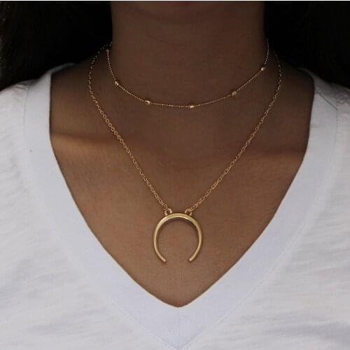 Fashion Gold Multilayer Star Necklaces vintage big moon bead Pendant Necklace for Women Bohemian Jewelry Gift Women wholesale