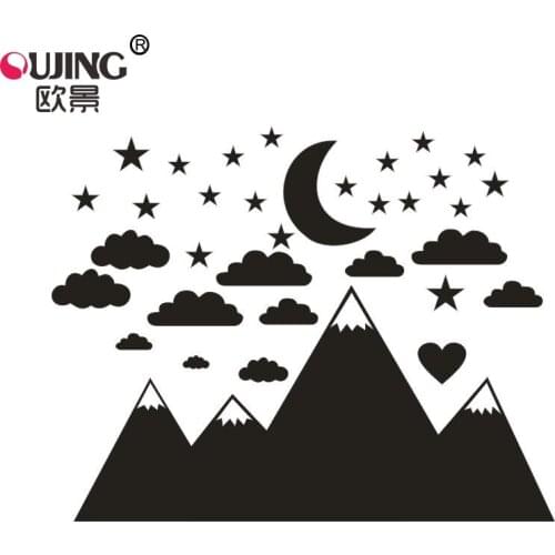 Cartoon Mountain Clouds Stars Moon Wall Sticker Home Decor Bedroom Kids Baby Rooms Poster Boy Girl Gifts Removable DIY Art Mural
