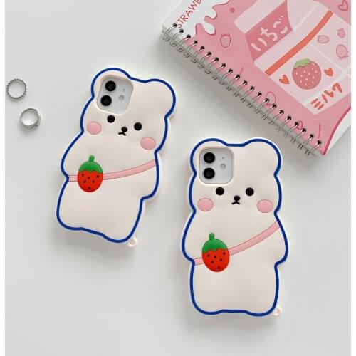 Fashion Kawaii Strawberry Bear Backpack Phone Case for iphone 12 Pro Max 11 7 Plus 8 6S X XS Max XR SE Soft Silicone Back Cover