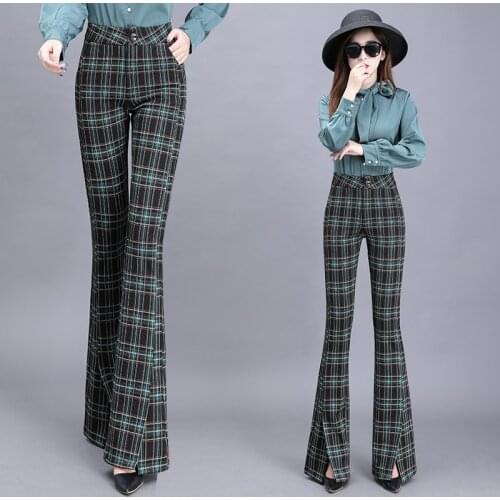 New Office lady woolen Flared pants women split Plaid pants women high waist trousers women pants for women cargo pants women