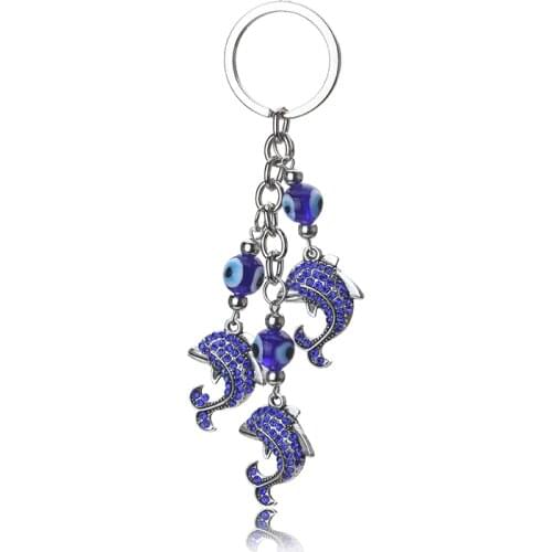 EYE EVIL new fashion evil eye dolphin keychain trendy metal blue evil eye dolphin keychain pendant for woman man pendant
