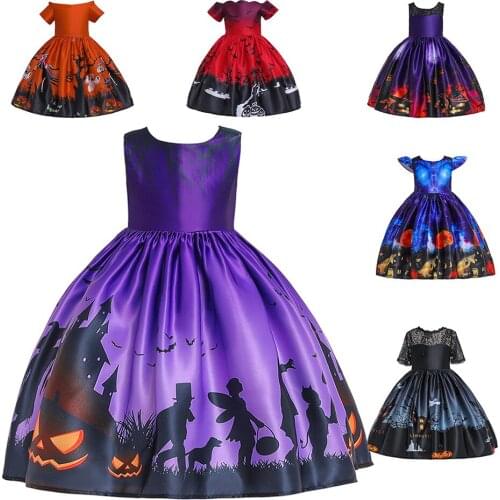 Girls Pumpkin Princess Dress Holiday Funny Party Costume Halloween Carnival Cosplay Costume Baby Girls Print Performance Dresses
