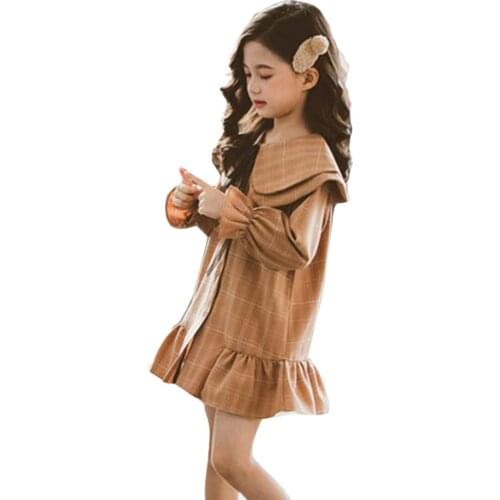 Girl Dresses Fashion Plaid Girls Dresses Single-Breasted Kids Dresses Autumn Casual Straight Dresses For Girls 6 8 10 12 14 Year