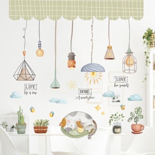 Simple Chandelier Wall Stickers Living room Bedroom Wall Decor Kitten Potted Wall Decals for Kids rooms Decoration Home Decor