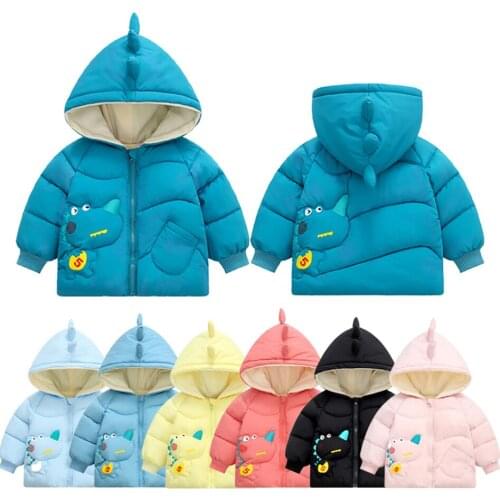 Baby Boy Girls Down Jackets Fashion Cartoon Dinosaur Coats For Boys Winter Warm Coat Cute New Design Children Clothing 1-6 Years
