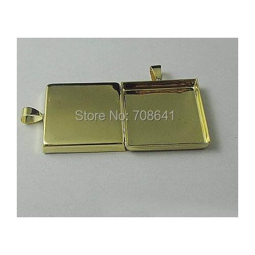 Blank Square Deep Wall Bezel with Bail Pendant Bases Resin Cabochons Settings Findings DIY Jewelry Making Golden tone Plated