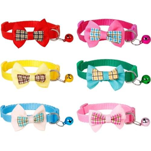 Pet Adjustable Fashion Checkered Bowknot Bell Collar Suitable For Cats And Small Dog Collars Teddy Pomeranian Outdoor Products
